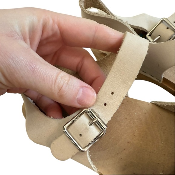 Mia Sofia Wooden Sweedish Leather Beige Clogs Sz 40 - Picture 4 of 8